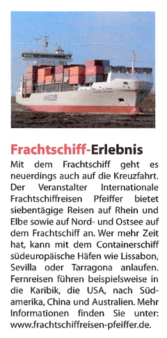 Internationale Frachtschiffreisen Pfeiffer - Presseberichte - Clever Reisen 02.2008