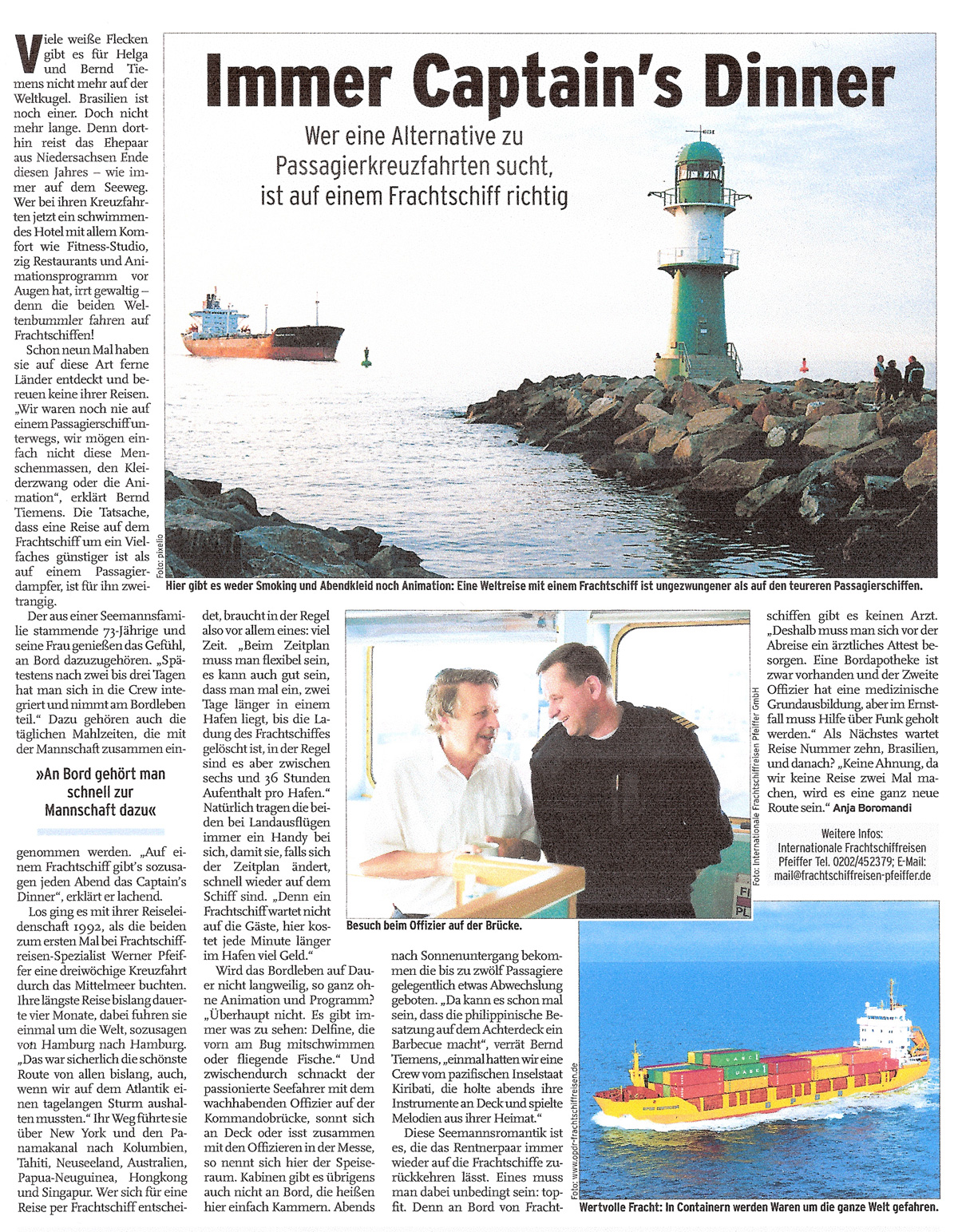 International Freighter Voyages Pfeiffer - Press Report - Münchner Abendzeitung 16.02.2008