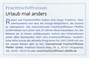 Internationale Frachtschiffreisen Pfeiffer - Presseberichte - Skipper 04.2007
