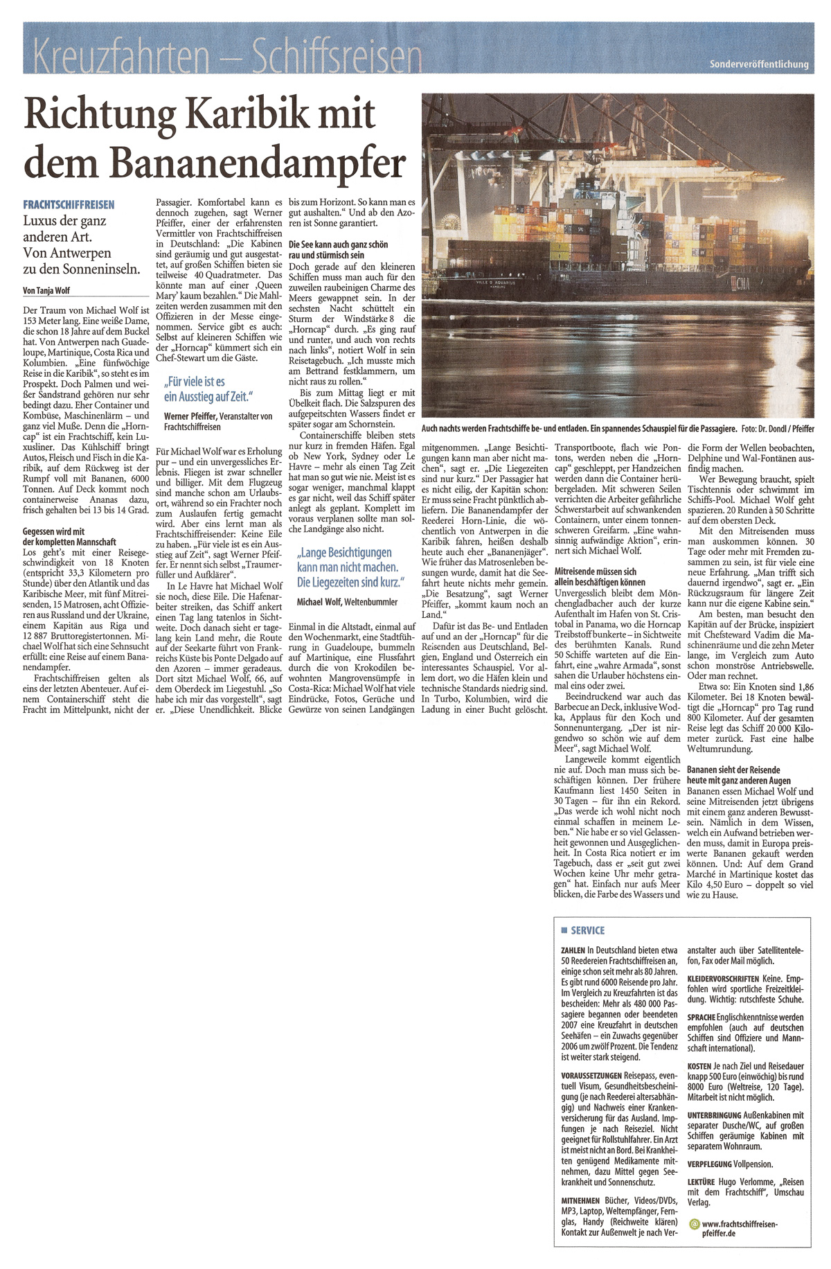 International Freighter Voyages Pfeiffer - Press Reports - Westdeutsche Zeitung 31.01.2009
