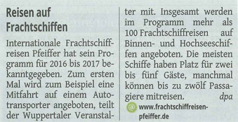 Internationale Frachtschiffreisen Pfeiffer - Presseberichte - Westdeutsche Zeitung 16.01.2016